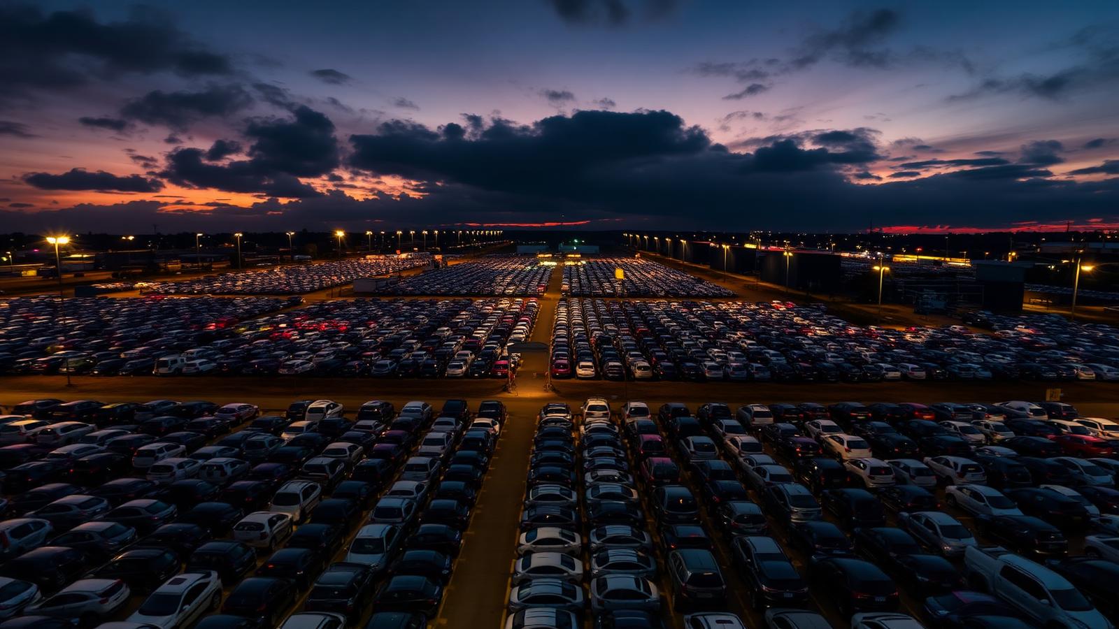 Autolok auction yard at dusk